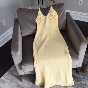 SHEIN Yellow Sleeveless Dress with Floral Accents